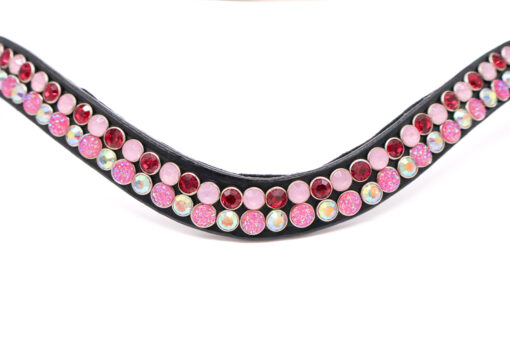 Frontriem Nacho met 3 roze tinten en Crystal AB stenen. Stoere bling frontriem voor dames én heren.