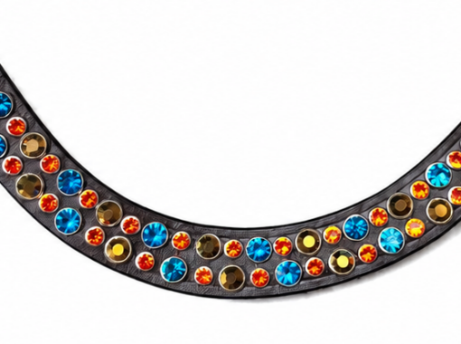 Frontriem African Vibe combineert Aquamarine en Gold 8 mm met Orange 6 mm voor een warme, kleurrijke en opvallende uitstraling.