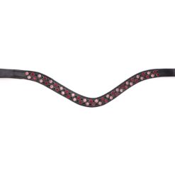 Frontriem Cherry Blossom met Pink en Fuchsia stenen van 8 mm en Black stenen van 6 mm. Een stijlvolle, handgemaakte eyecatcher!