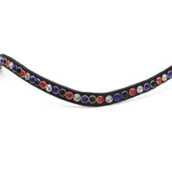 Frontriem Wild Card met één rij stenen in blauw, oranje, zilver en zwart. Een stoere, speelse frontriem met opvallende sparkle!