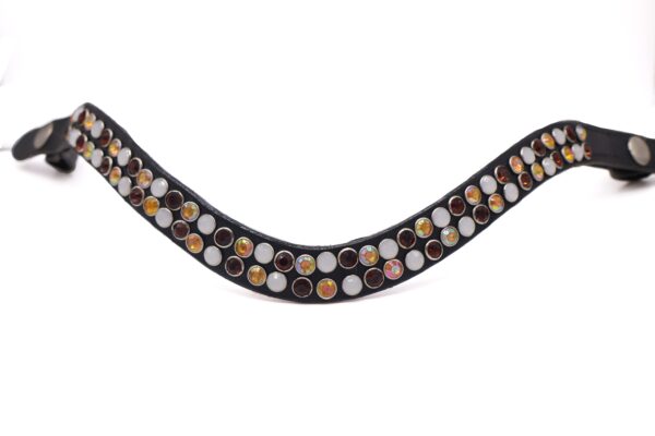 Frontriem Honey met dubbele rij stenen in Yellow Oil, Smoked Topaz en White Pearl. Een warme, luxe frontriem vol elegante sparkle!
